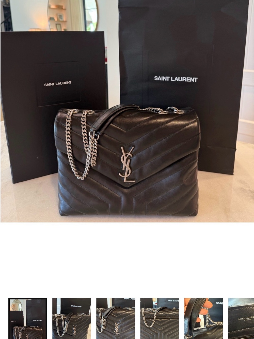 Saint Laurent Black Quilted Chevron Shoulder Bag with Silver YSL Hardware